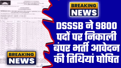 DSSSB Vacancy 2023 - 9800 पदों पर DSSSB ने निकाली बंपर भर्ती आवेदन की तिथियां घोषित