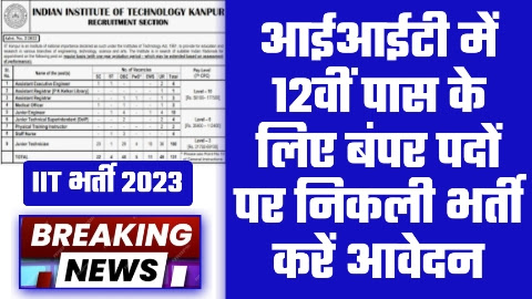 IIT Vacancy - आईआईटी में 12वीं पास के लिए बंपर पदों पर निकली भर्ती करें आवेदन