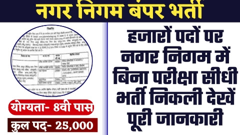 Nagar Nigam Vacancy 2023 - ताजा खबर हजारों पदों पर नगर निगम में बिना परीक्षा सीधी भर्ती निकली देखें पूरी जानकारी