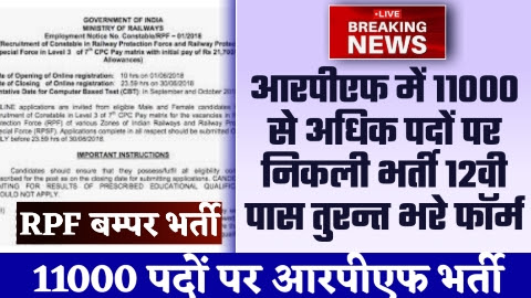 RPF New Vacancy 2024 - 11000 से ज्यादा पदों पर आरपीएफ में निकली भर्ती 12वीं पास तुरंत भरे फॉर्म